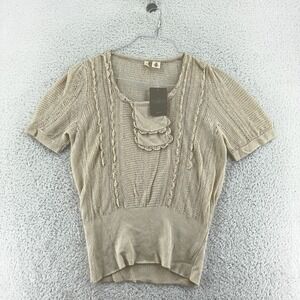 Anthropologie Moth Ivory Linen Crochet Sweater Womens L Knit Lace‎ Cottagecore